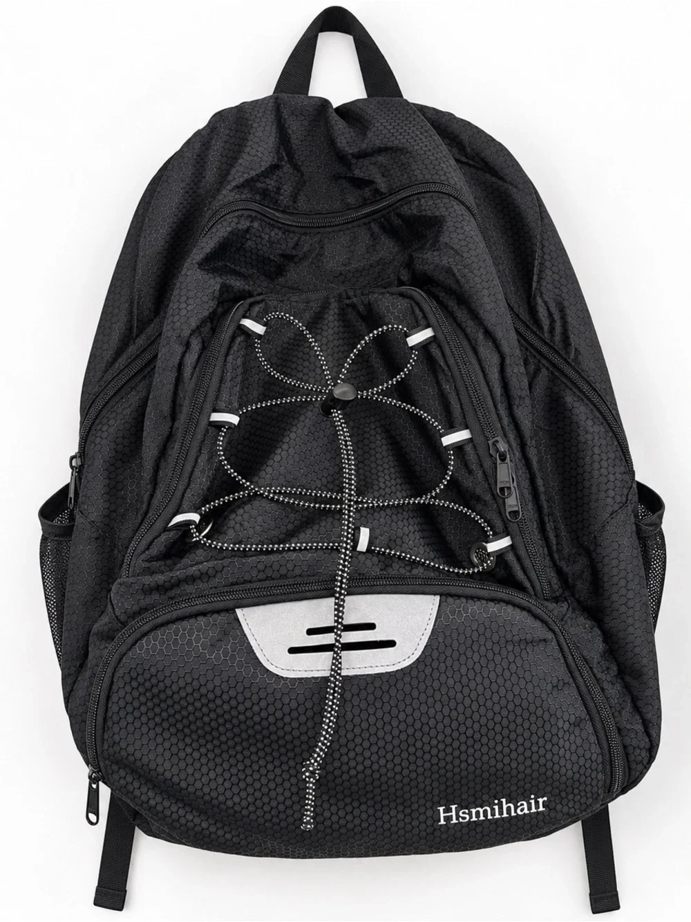 Hsmihair Black Sports Backpack Reflective Bungee Multi Pocket